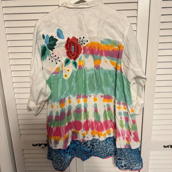 JOHN MARK FESTIVAL INDIE FLORAL TIE DYE BUTTON DOWN SZ L - Picture 2 of 4